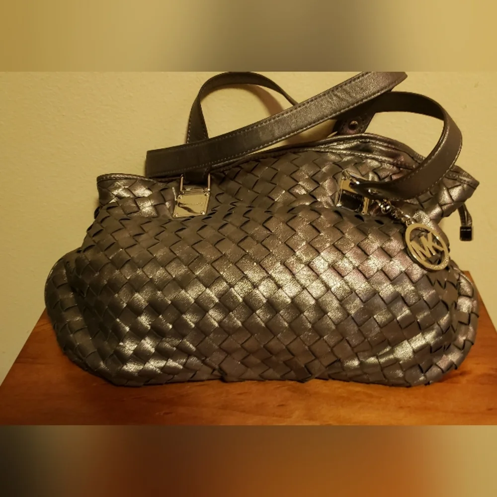 Michael Kors Shimmering Silver Woven Shoulder Bag